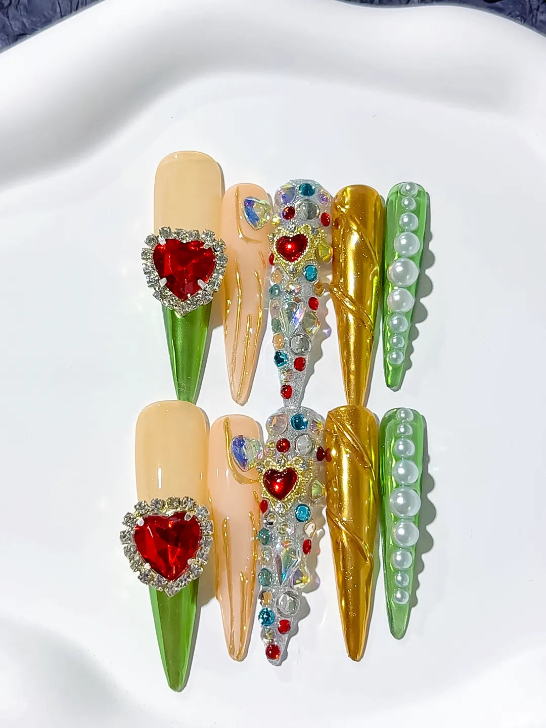 M082 - Long Nude White Stiletto Abstract Flower 3D