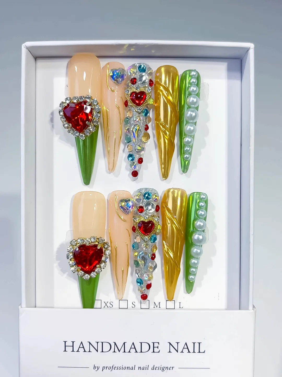 M082 - Long Nude White Stiletto Abstract Flower 3D