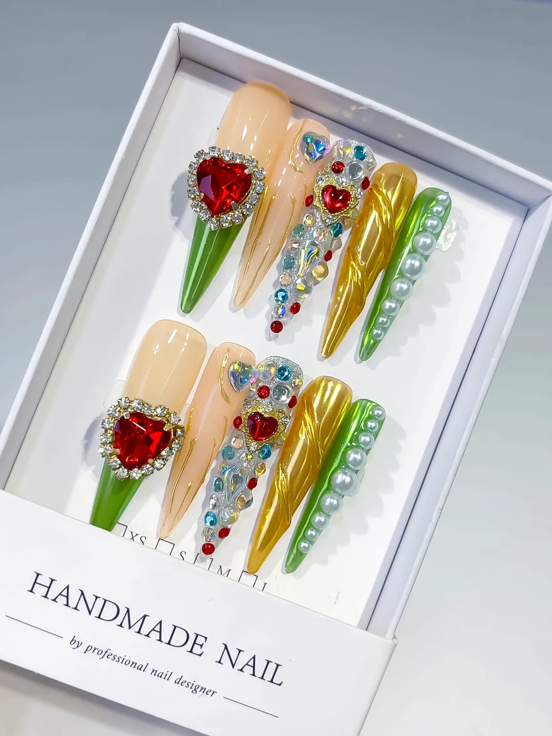 M082 - Long Nude White Stiletto Abstract Flower 3D