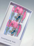 M084 - Long Pink Silver Square Solid color Flower Crystal Cluster