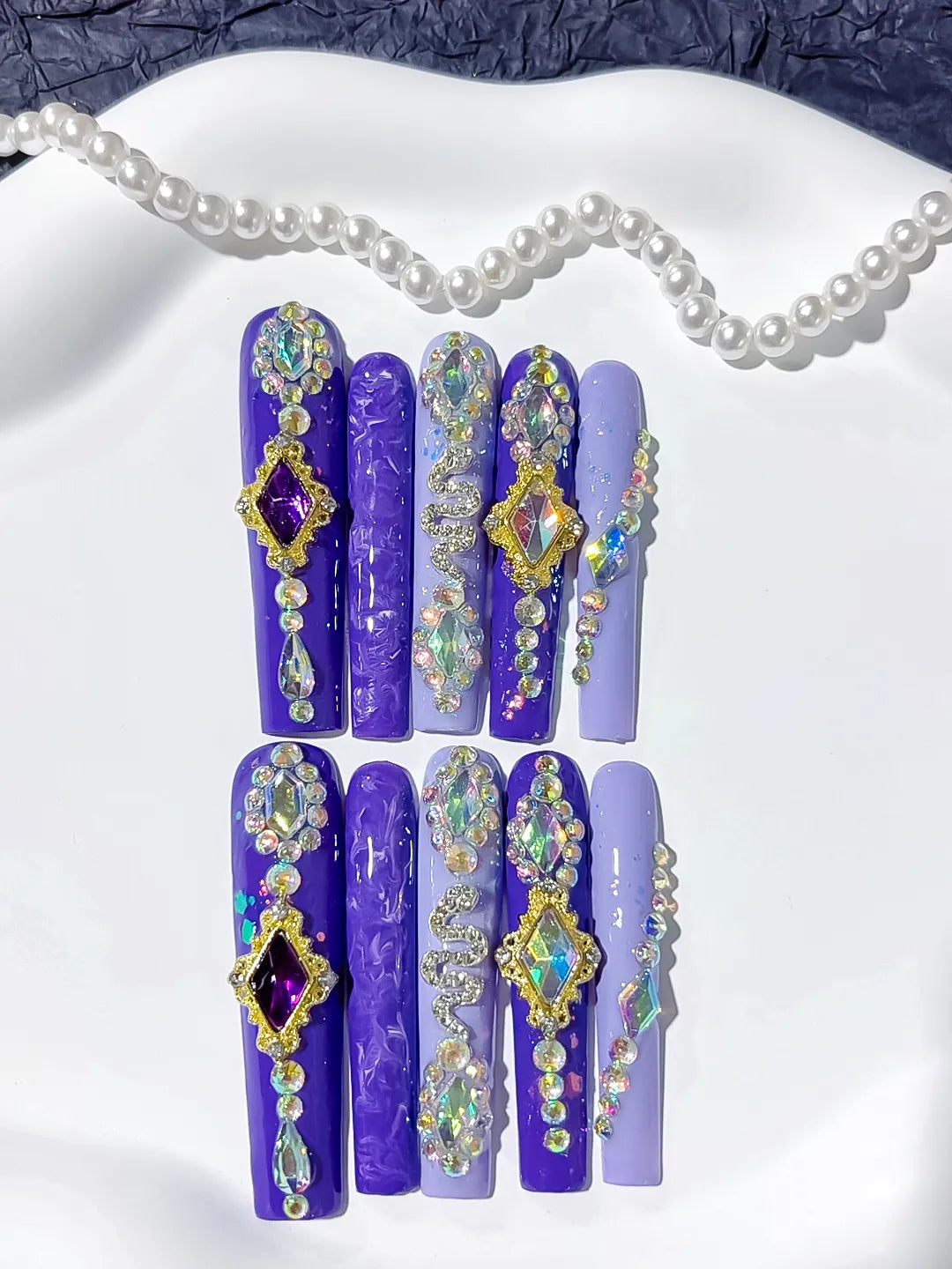 M085 - Long Purple Gold Square Solid color Star Rhinestone