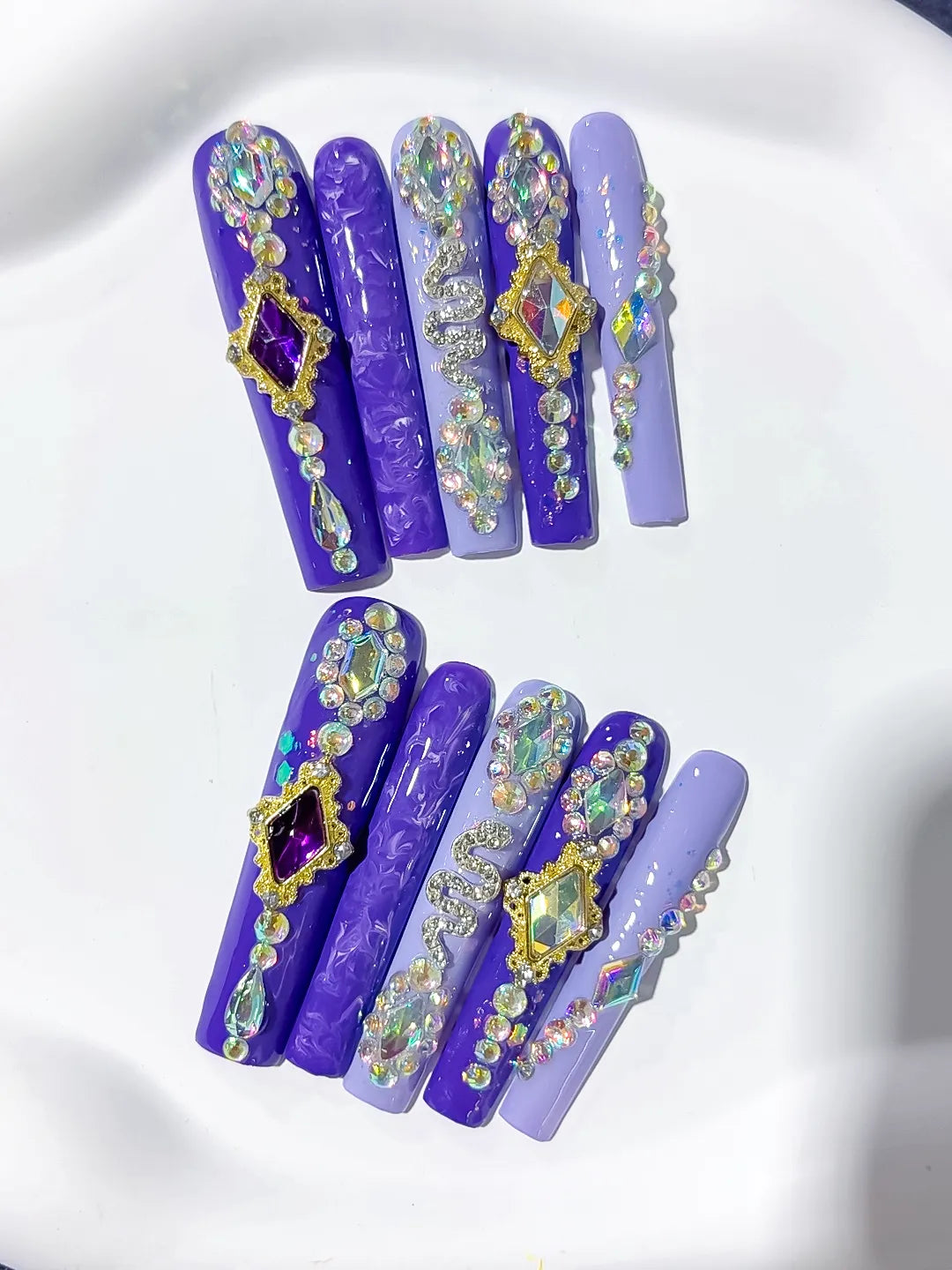 M085 - Long Purple Gold Square Solid color Star Rhinestone