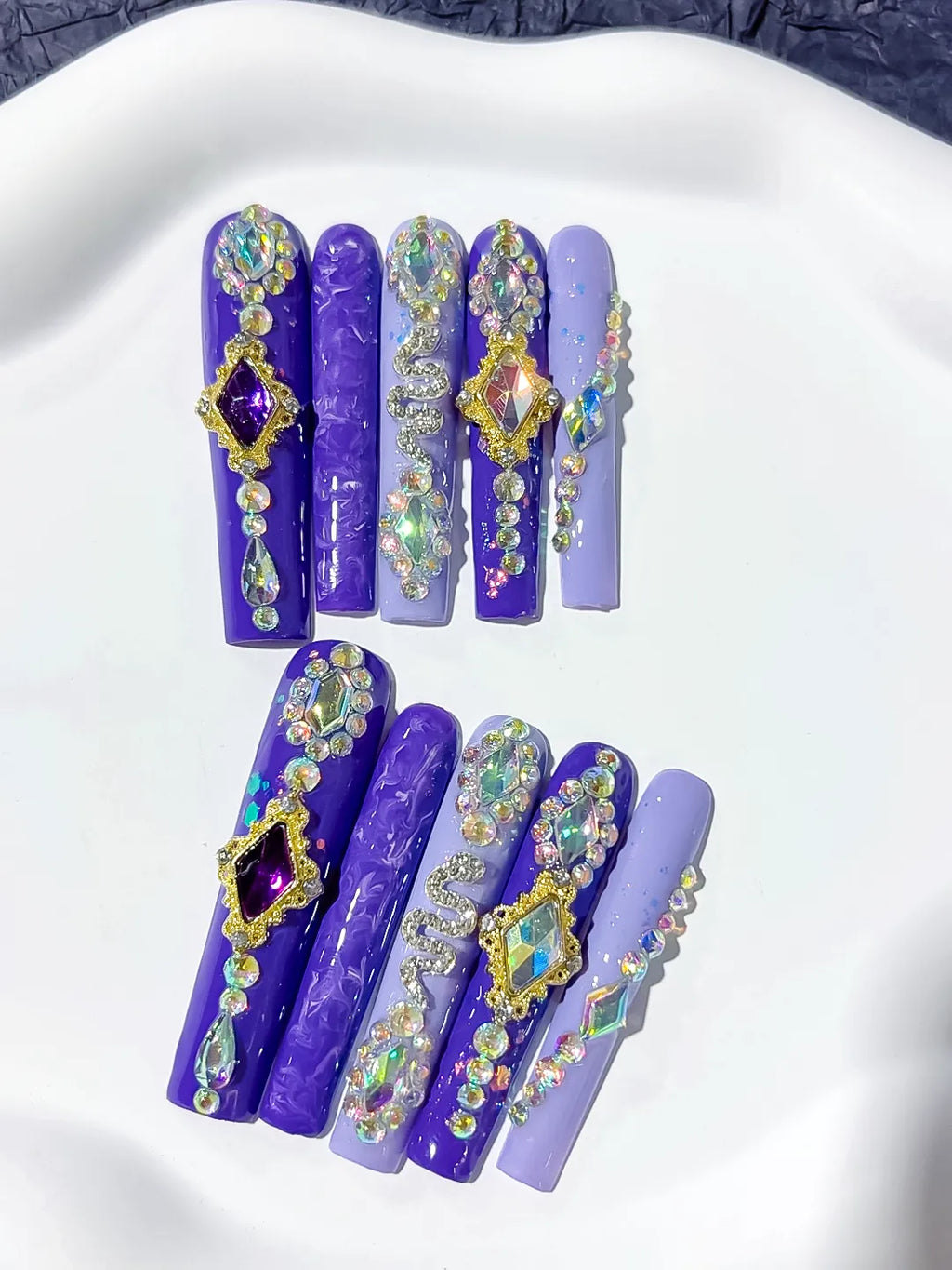 M085 - Long Purple Gold Square Solid color Star Rhinestone