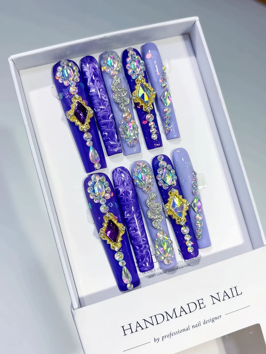 M085 - Long Purple Gold Square Solid color Star Rhinestone