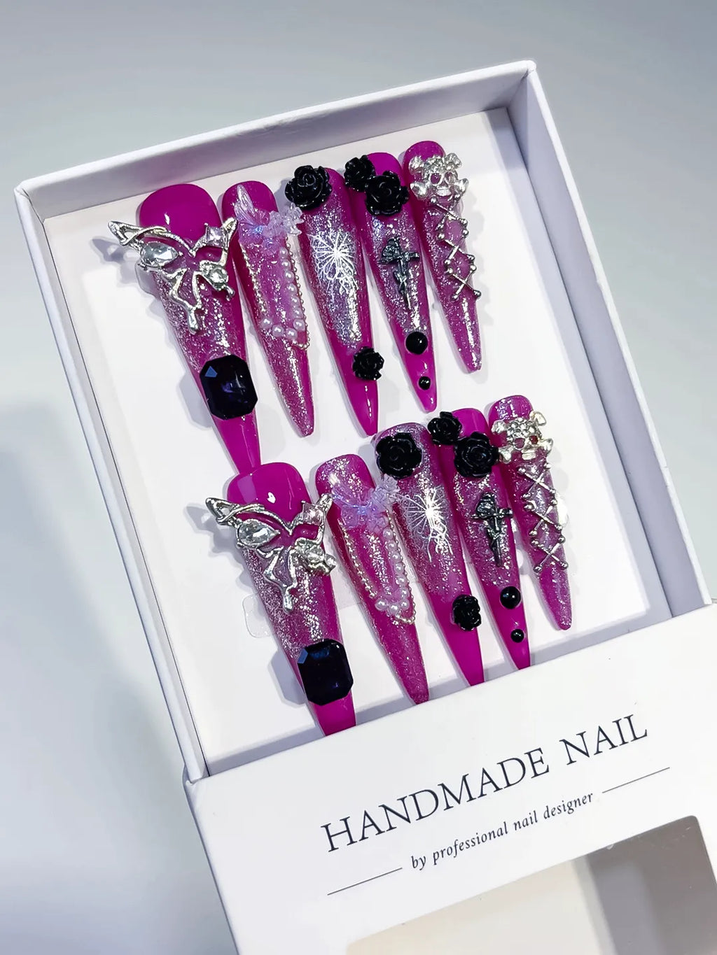 M088 - Long Purple Silver Stiletto Metallic Rhinestone Crystal Cluster