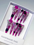 M088 - Long Purple Silver Stiletto Metallic Rhinestone Crystal Cluster