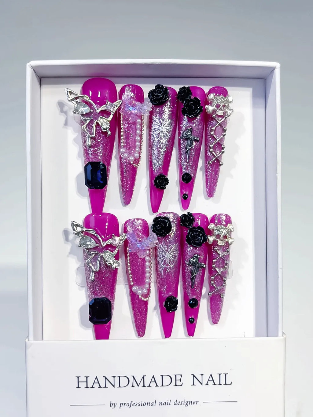 M088 - Long Purple Silver Stiletto Metallic Rhinestone Crystal Cluster