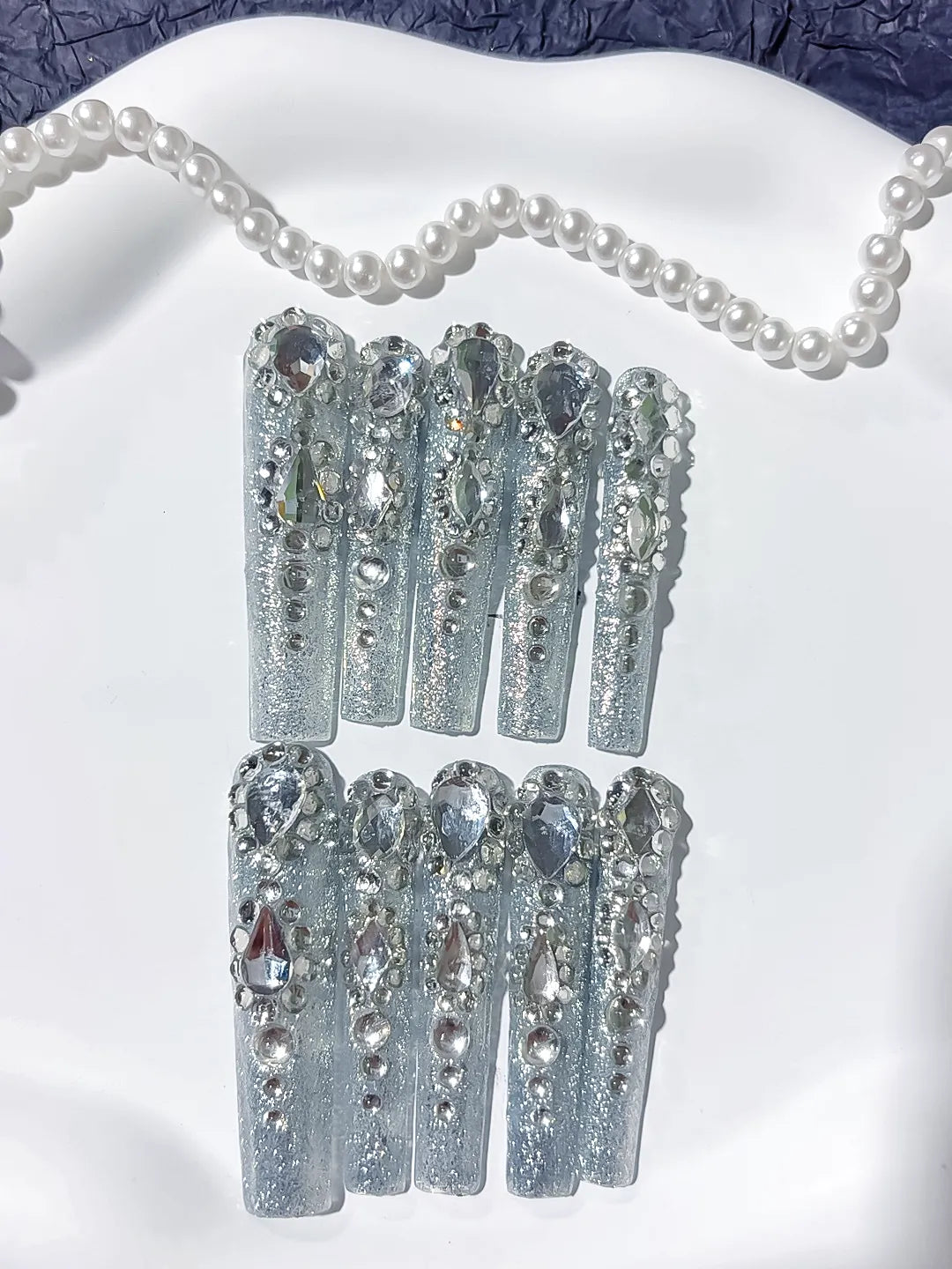 M093 - Long Silver Square Solid color Rhinestone Crystal Cluster