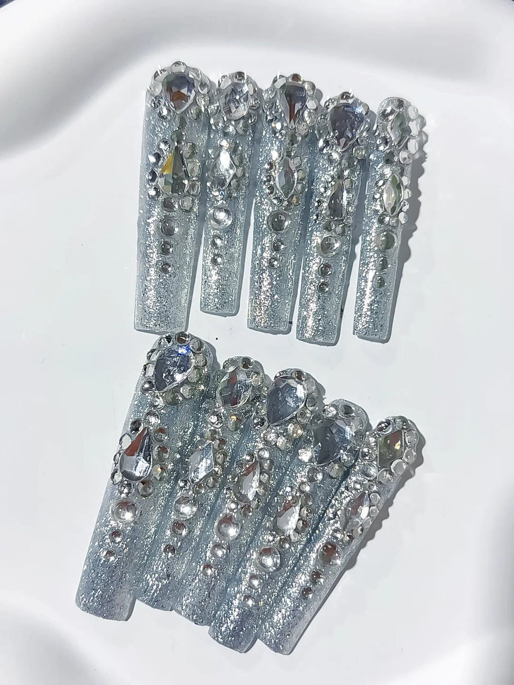 M093 - Long Silver Square Solid color Rhinestone Crystal Cluster