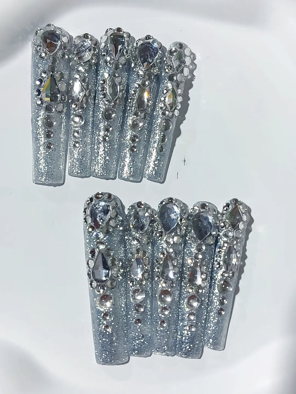 M093 - Long Silver Square Solid color Rhinestone Crystal Cluster