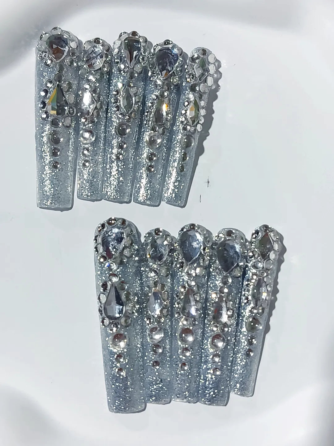 M093 - Long Silver Square Solid color Rhinestone Crystal Cluster