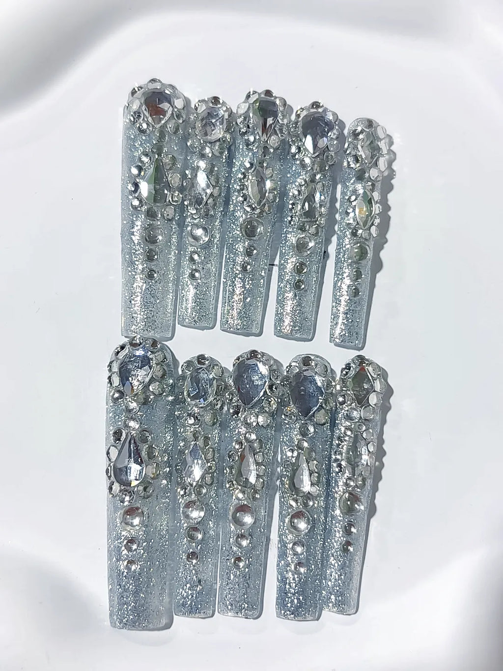 M093 - Long Silver Square Solid color Rhinestone Crystal Cluster