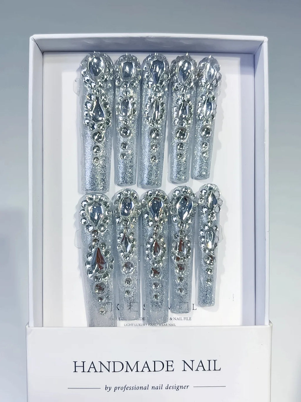 M093 - Long Silver Square Solid color Rhinestone Crystal Cluster