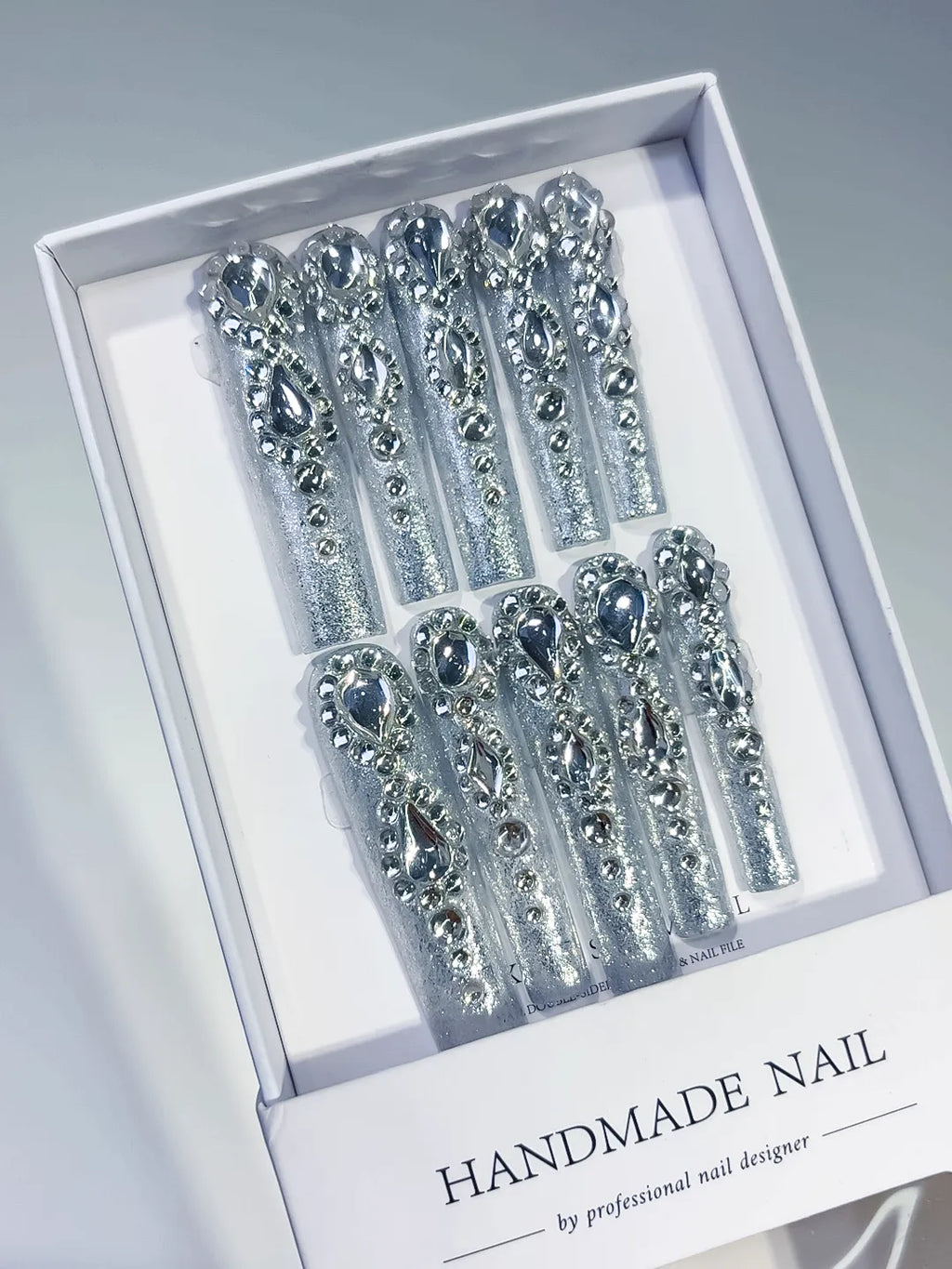 M093 - Long Silver Square Solid color Rhinestone Crystal Cluster