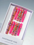 M095 - Long Pink Silver Square Abstract Grid Rhinestone