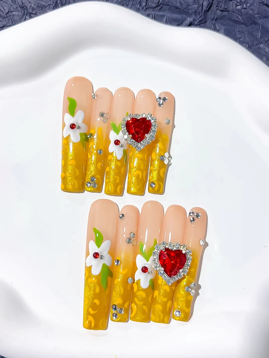 M097 - Long Yellow White Square Solid color Flower Rhinestone