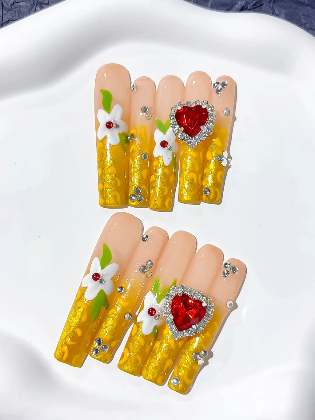 M097 - Long Yellow White Square Solid color Flower Rhinestone