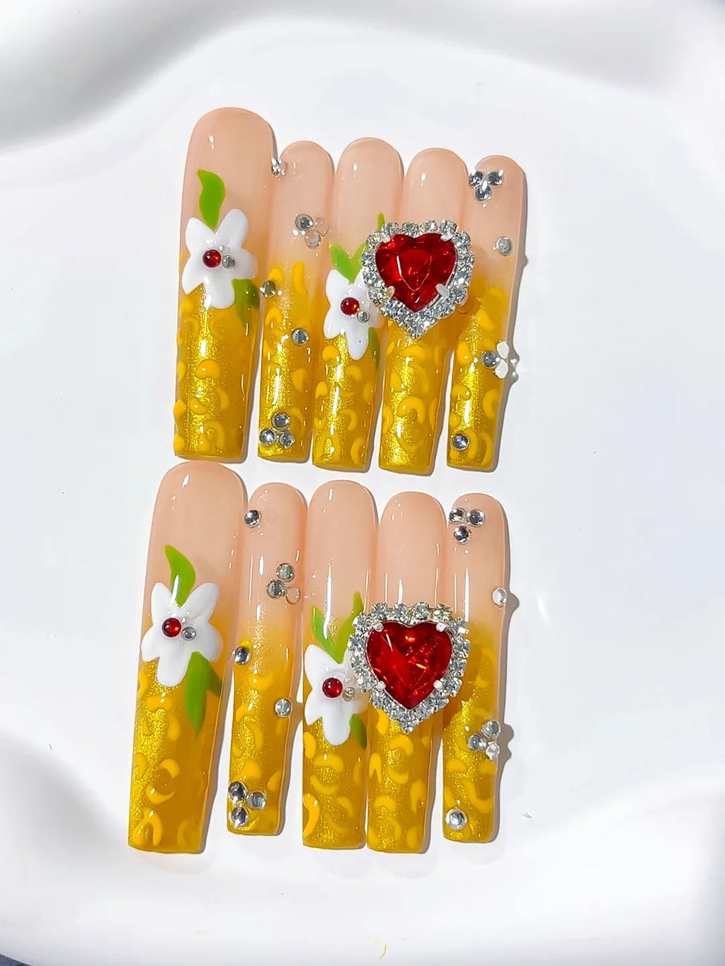 M097 - Long Yellow White Square Solid color Flower Rhinestone