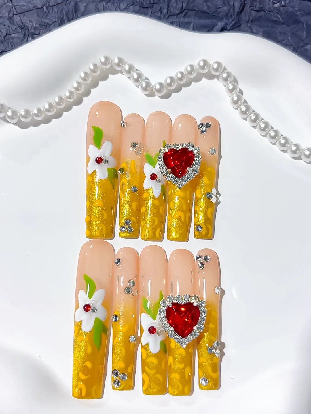 M097 - Long Yellow White Square Solid color Flower Rhinestone