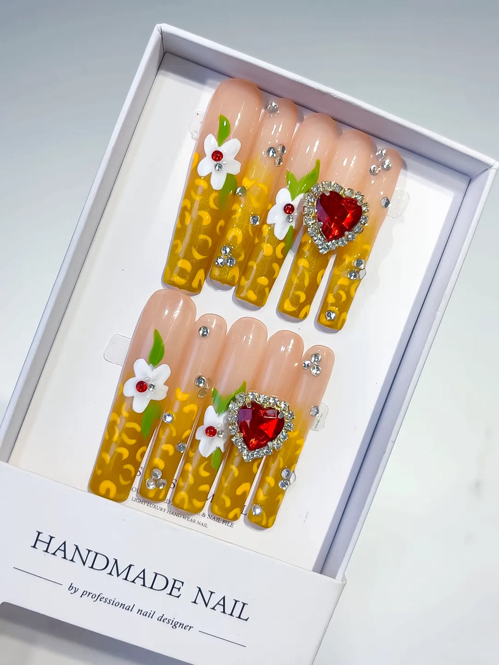 M097 - Long Yellow White Square Solid color Flower Rhinestone
