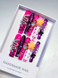 M102 - Long Pink Black Square Abstract Flower Bow