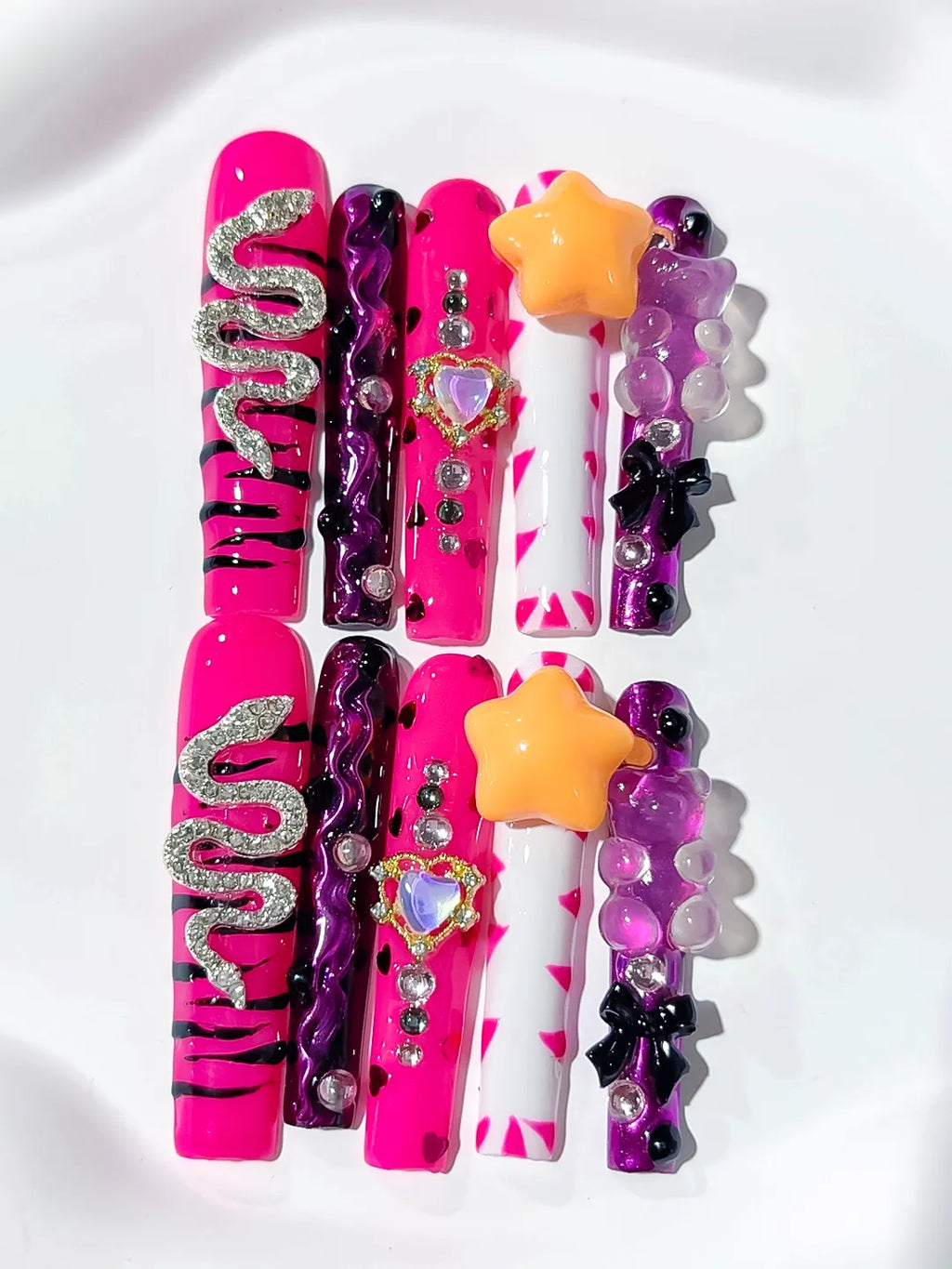 M102 - Long Pink Black Square Abstract Flower Bow
