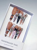 M104 - Long Nude Silver Stiletto Solid color Rhinestone Crystal Cluster