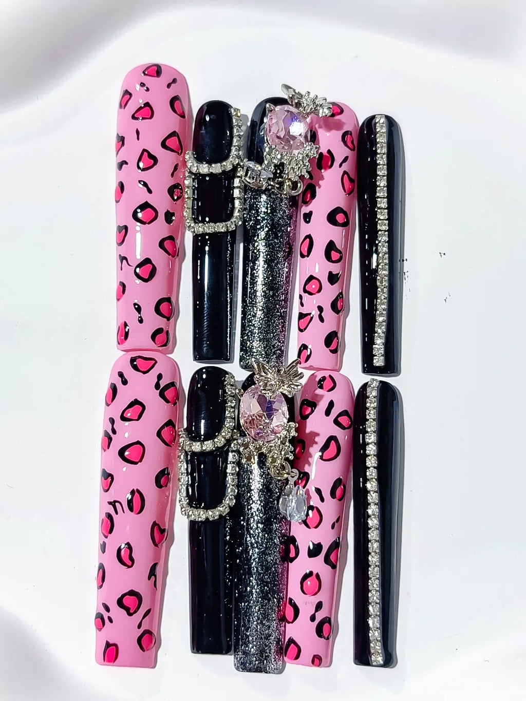 M108 - Long Pink Black Square Abstract Animal Print Linework