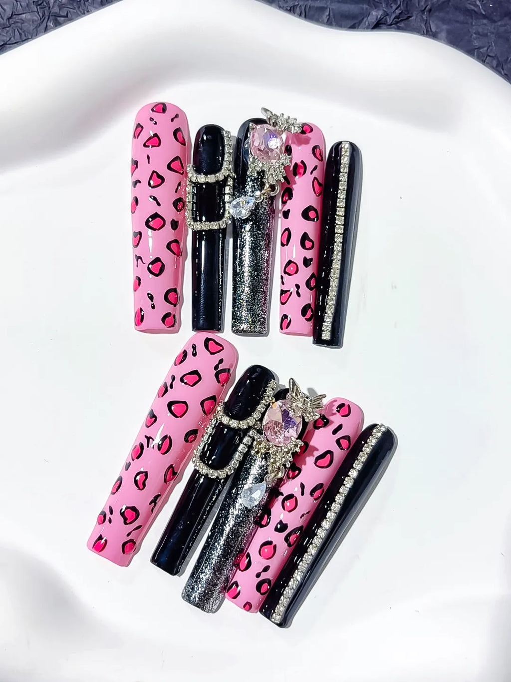 M108 - Long Pink Black Square Abstract Animal Print Linework