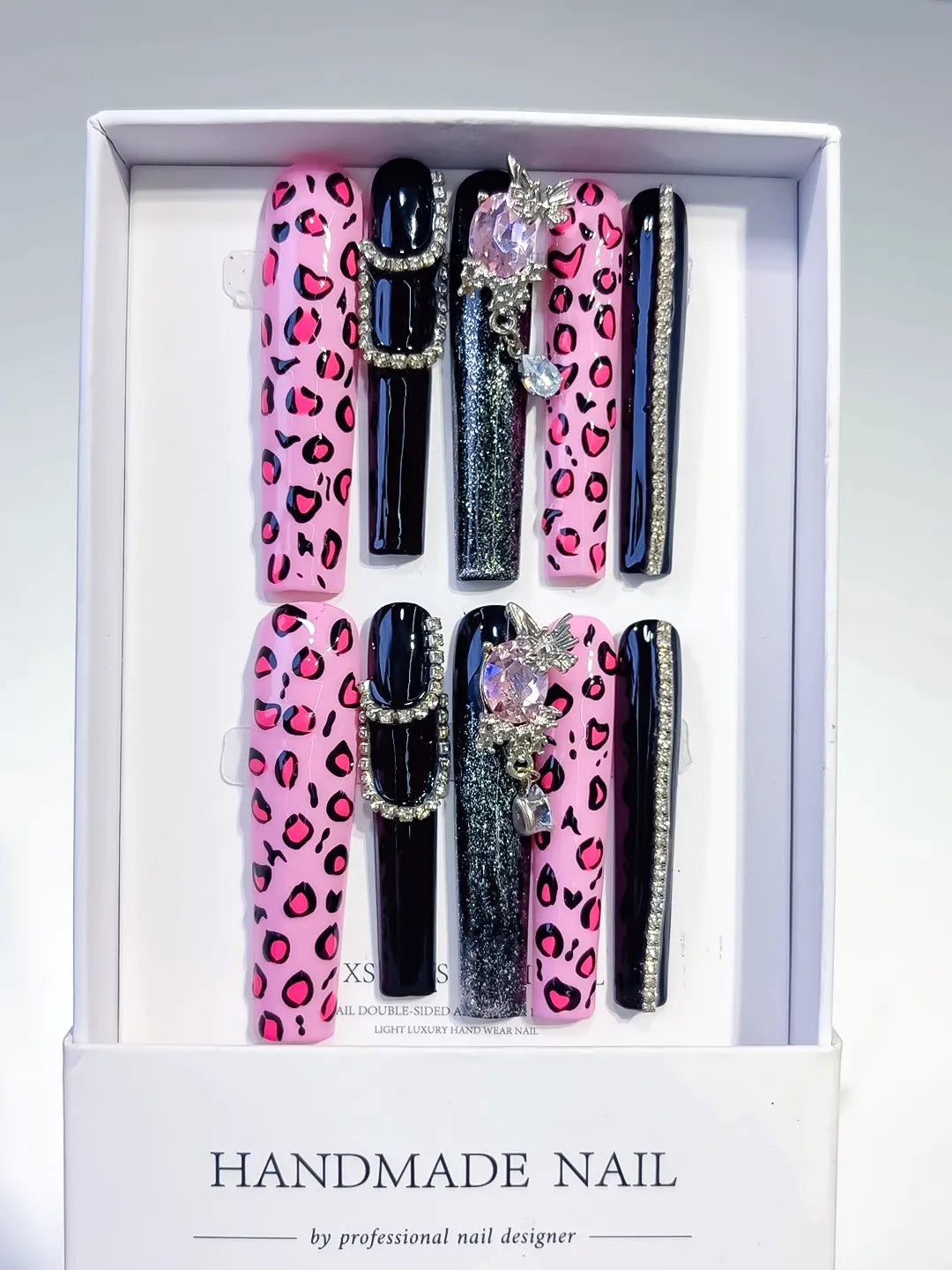 M108 - Long Pink Black Square Abstract Animal Print Linework
