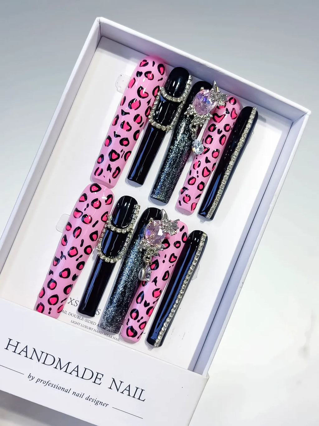 M108 - Long Pink Black Square Abstract Animal Print Linework