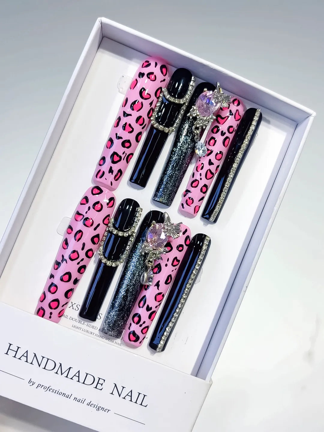 M108 - Long Pink Black Square Abstract Animal Print Linework