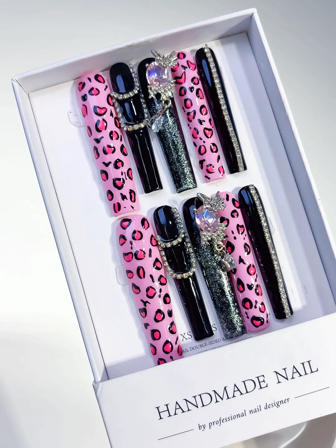 M108 - Long Pink Black Square Abstract Animal Print Linework