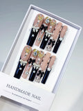 M110 - Long Nude Black Square Solid color Flower Rhinestone