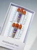 M113 - Long White Orange Square Solid color Rhinestone Glitter