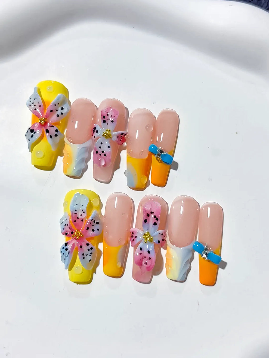 M115 - Long Pink Yellow Coffin Abstract Flower 3D