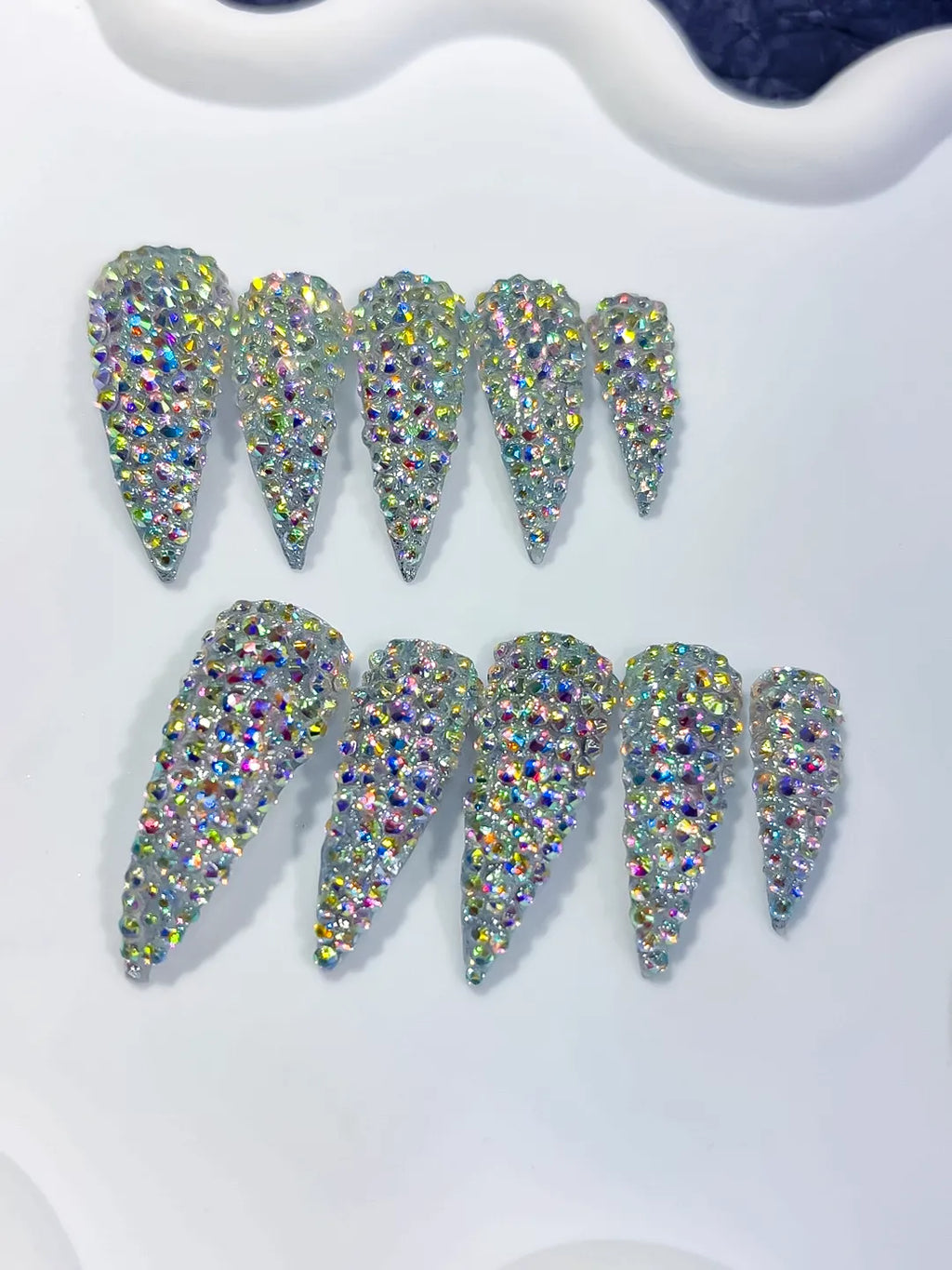 M120 - Medium Silver Multicolor Curved Solid color Rhinestone Crystal Cluster