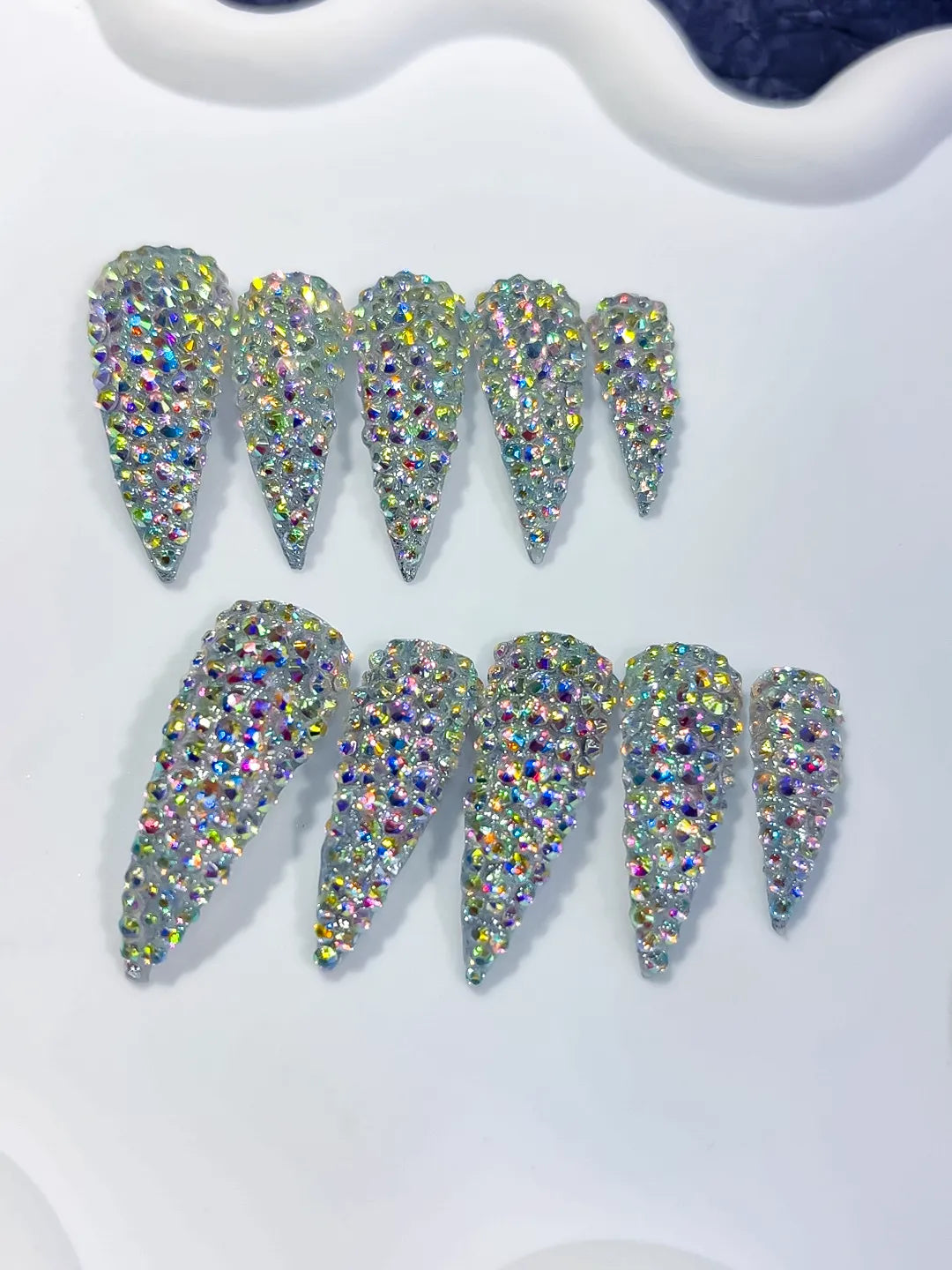 M120 - Medium Silver Multicolor Curved Solid color Rhinestone Crystal Cluster