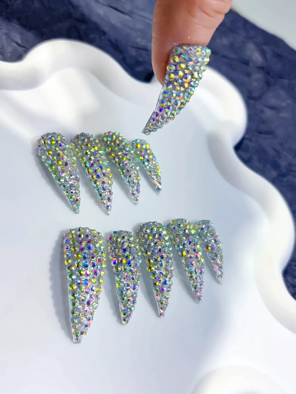 M120 - Medium Silver Multicolor Curved Solid color Rhinestone Crystal Cluster