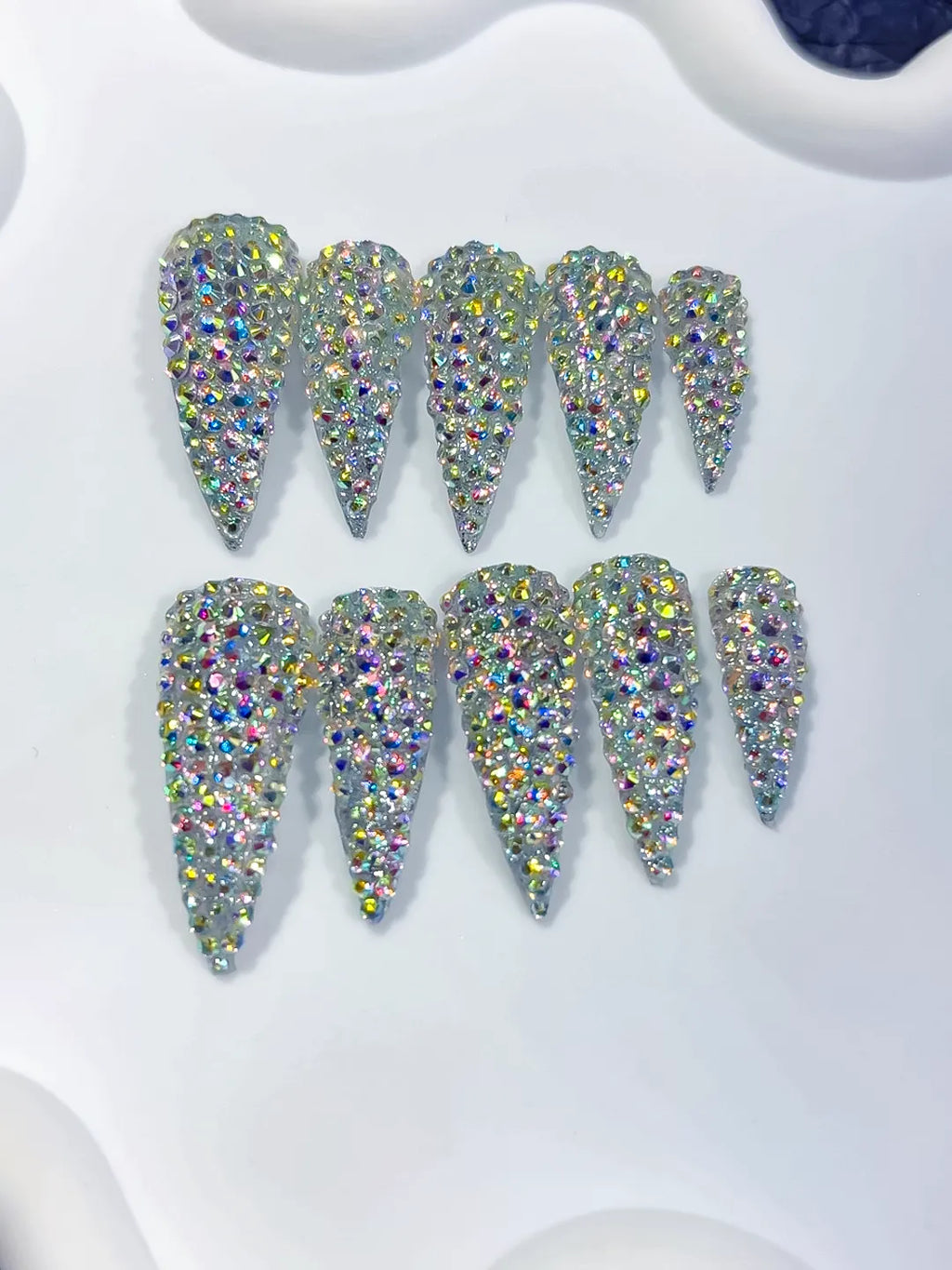 M120 - Medium Silver Multicolor Curved Solid color Rhinestone Crystal Cluster