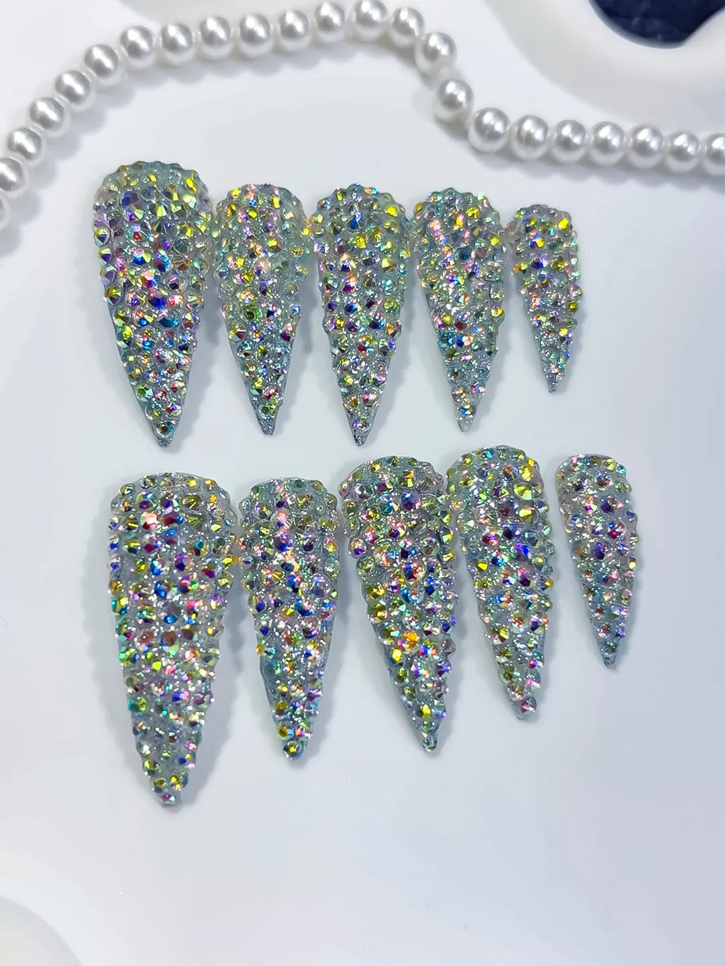 M120 - Medium Silver Multicolor Curved Solid color Rhinestone Crystal Cluster