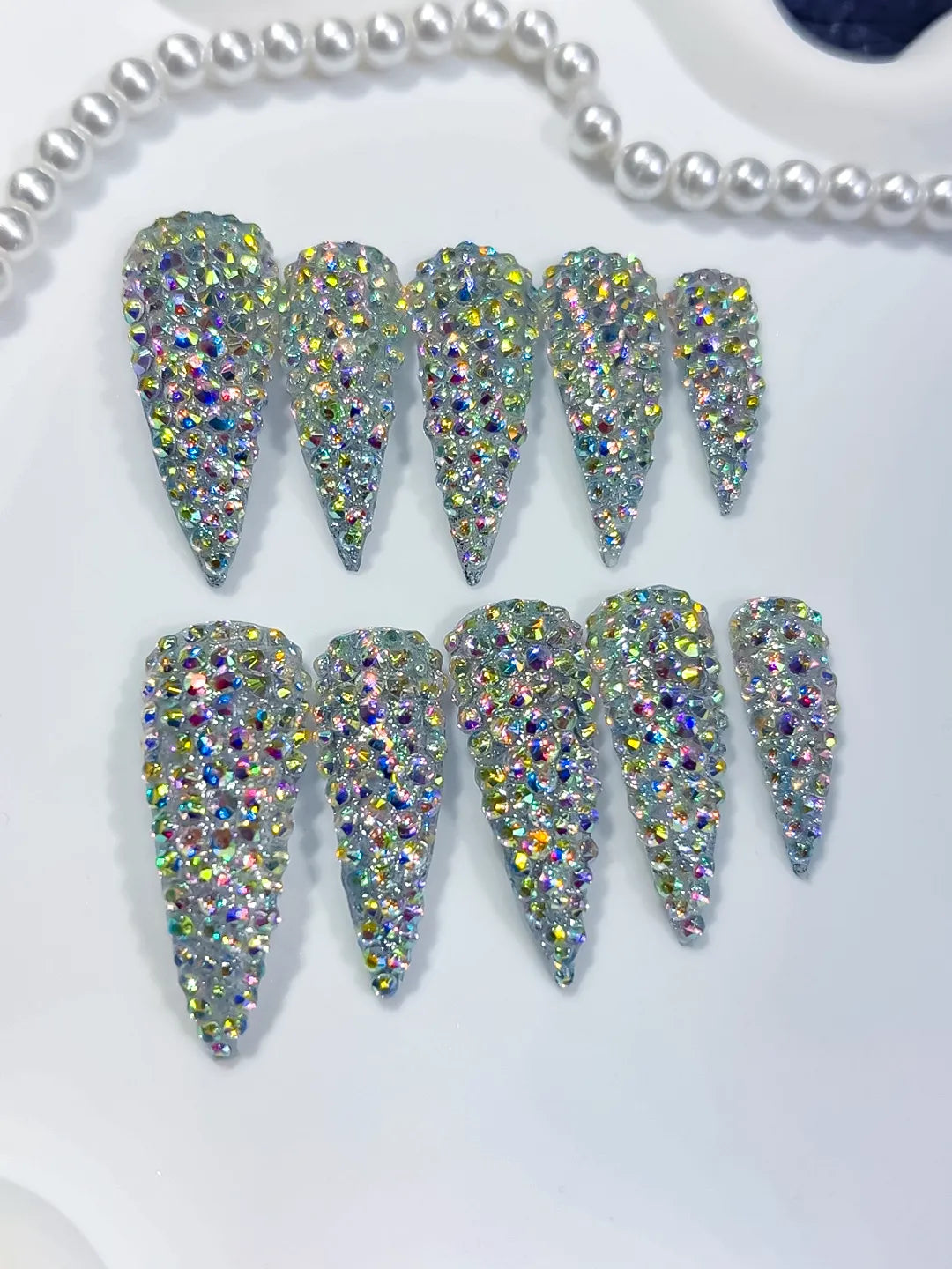 M120 - Medium Silver Multicolor Curved Solid color Rhinestone Crystal Cluster