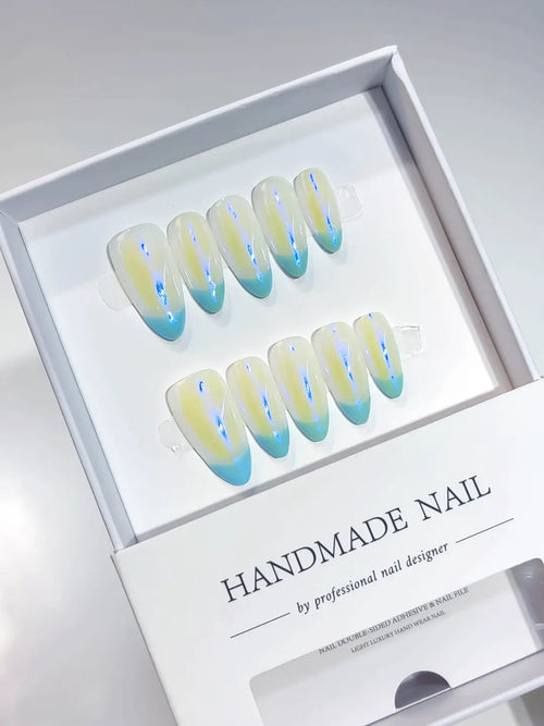 A064 - Medium Multicolor Almond French tip VibeNailsLab