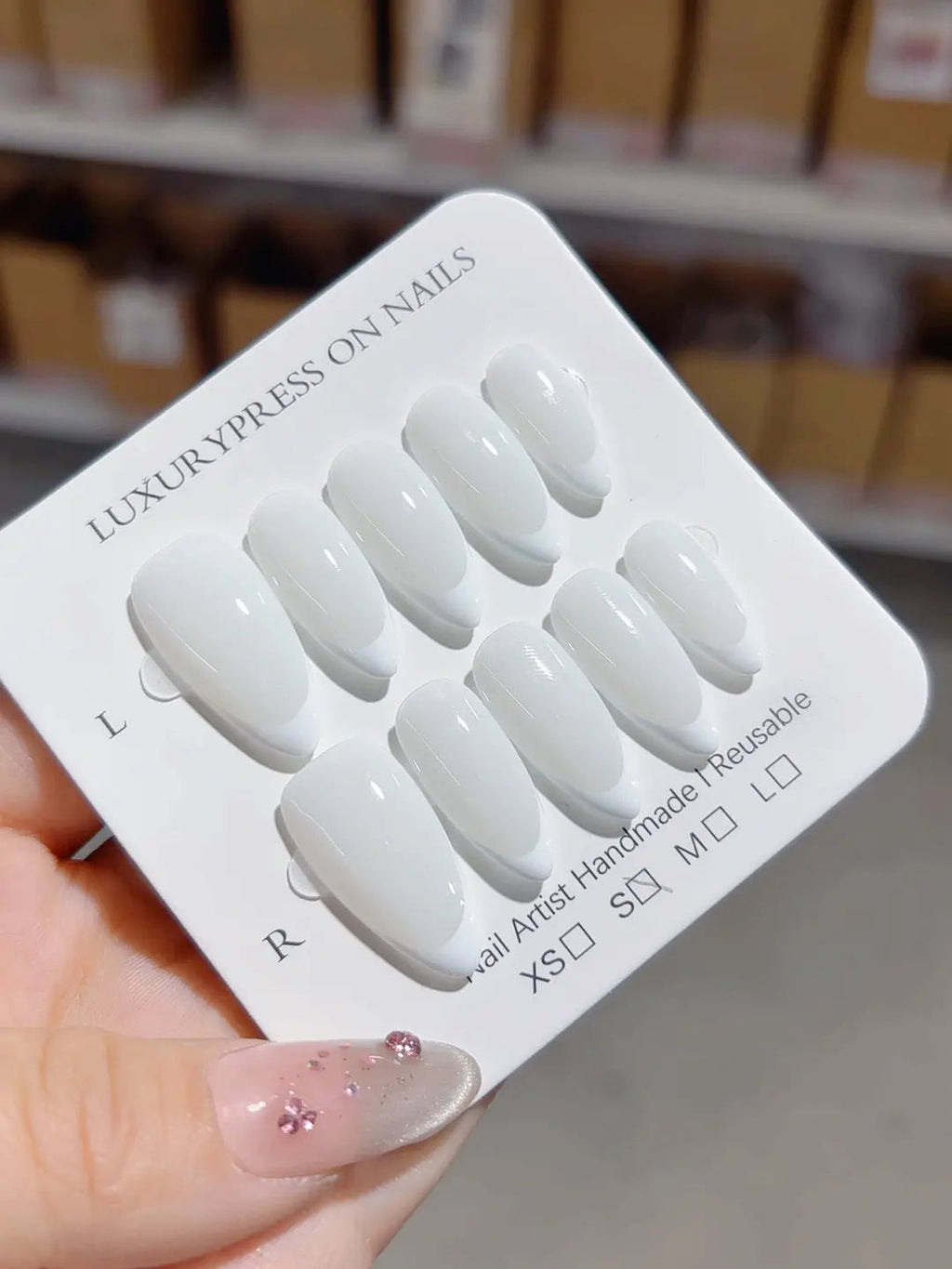 A066 - Medium White Almond French tip VibeNailsLab