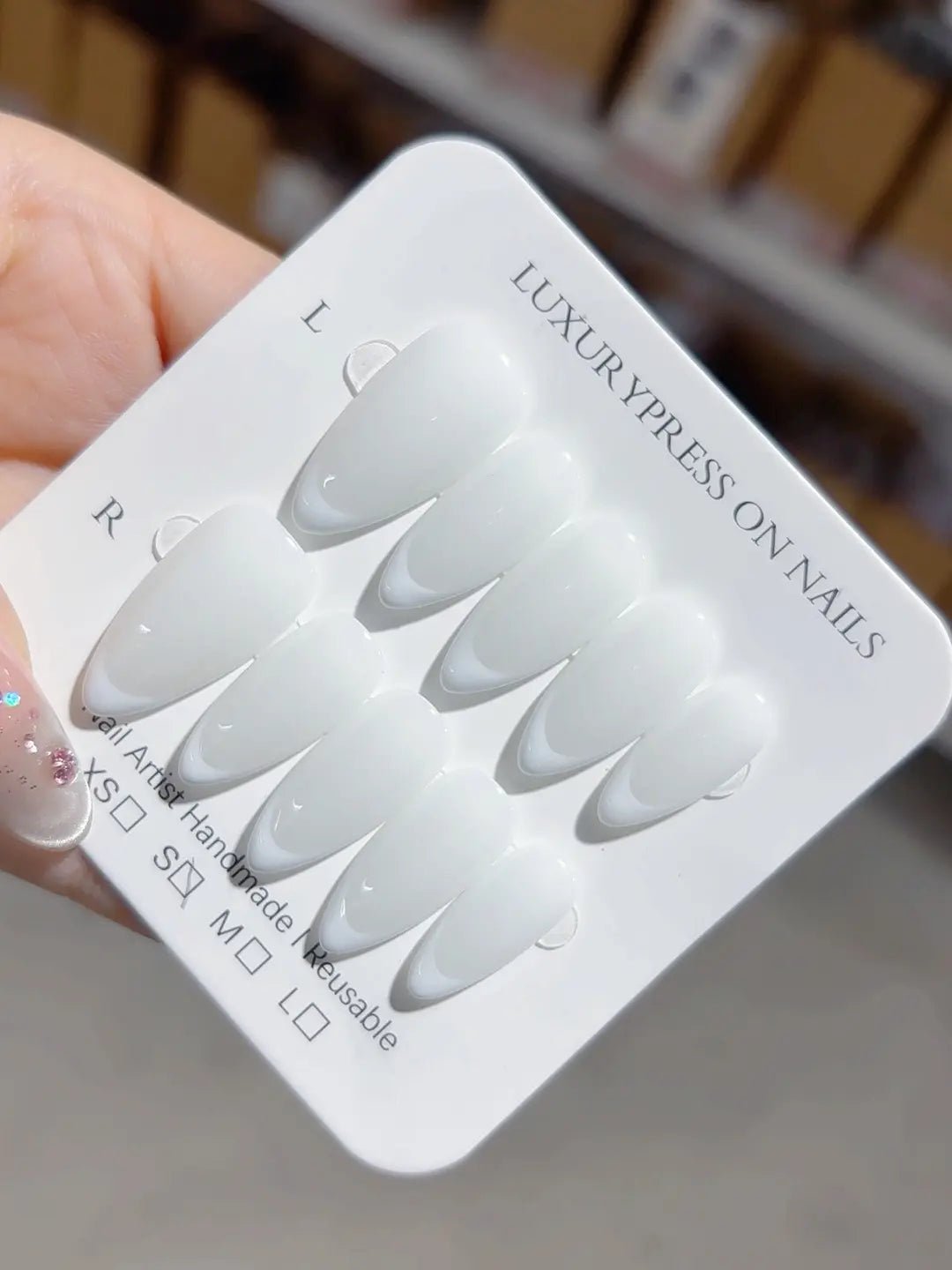 A066 - Medium White Almond French tip VibeNailsLab