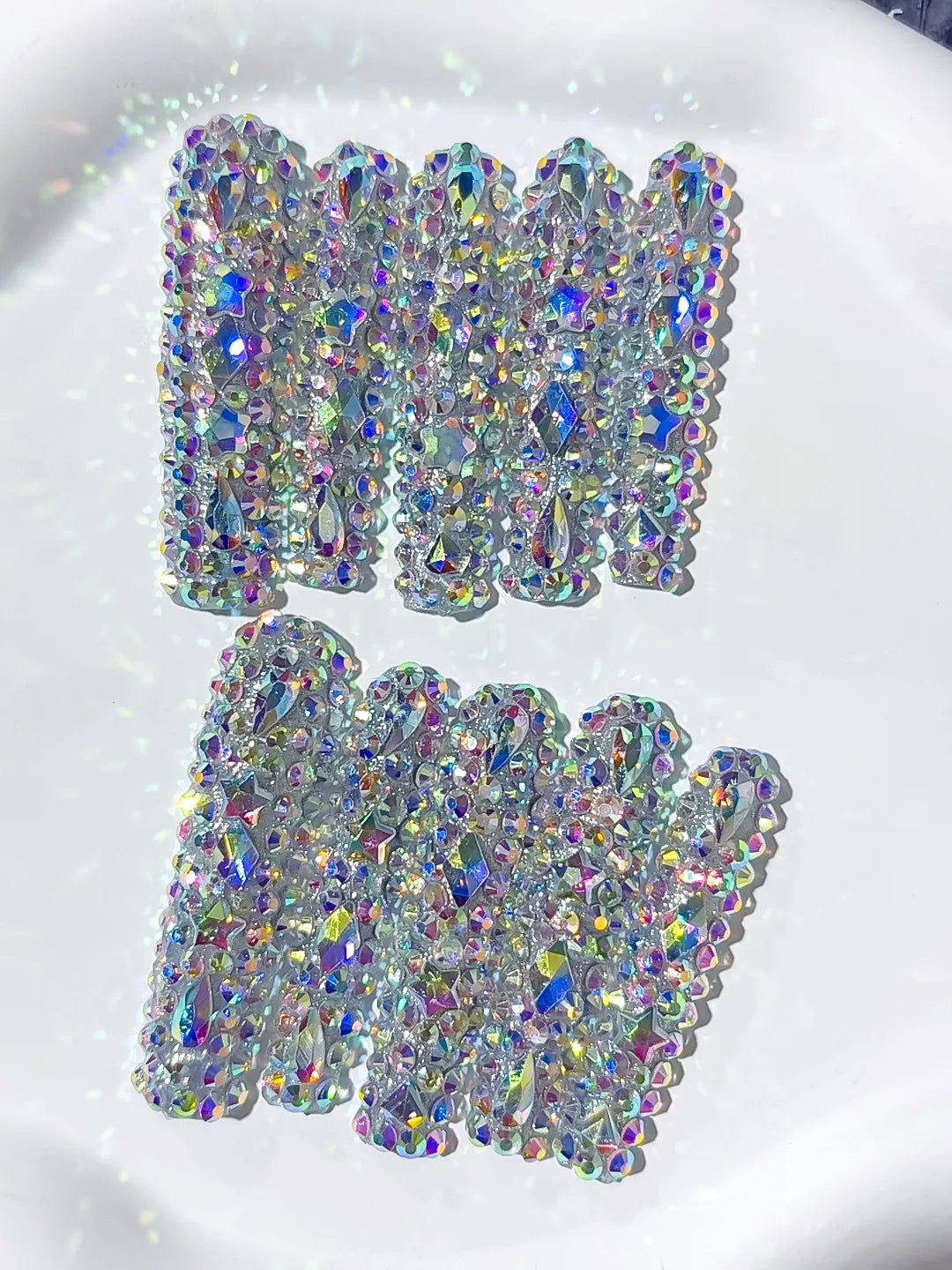 N010 - Long Silver Multicolor Square Solid color Rhinestone Crystal Cluster