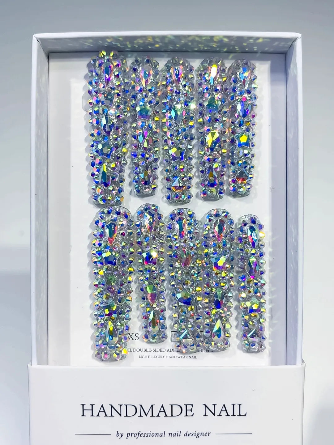 N010 - Long Silver Multicolor Square Solid color Rhinestone Crystal Cluster