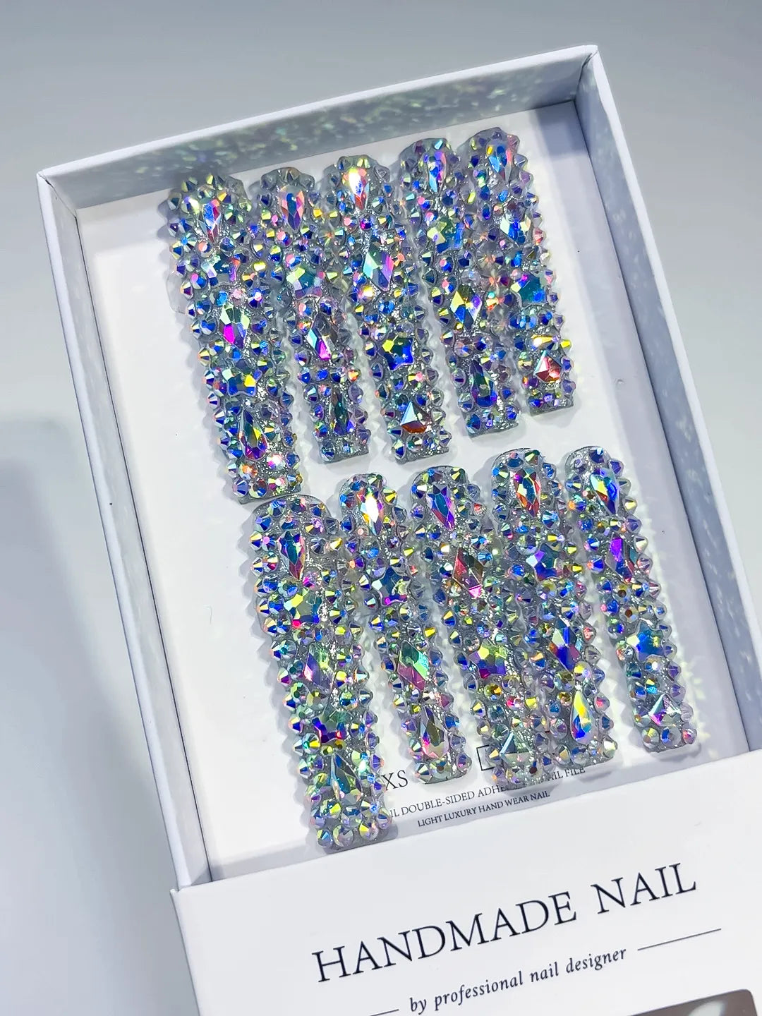 N010 - Long Silver Multicolor Square Solid color Rhinestone Crystal Cluster