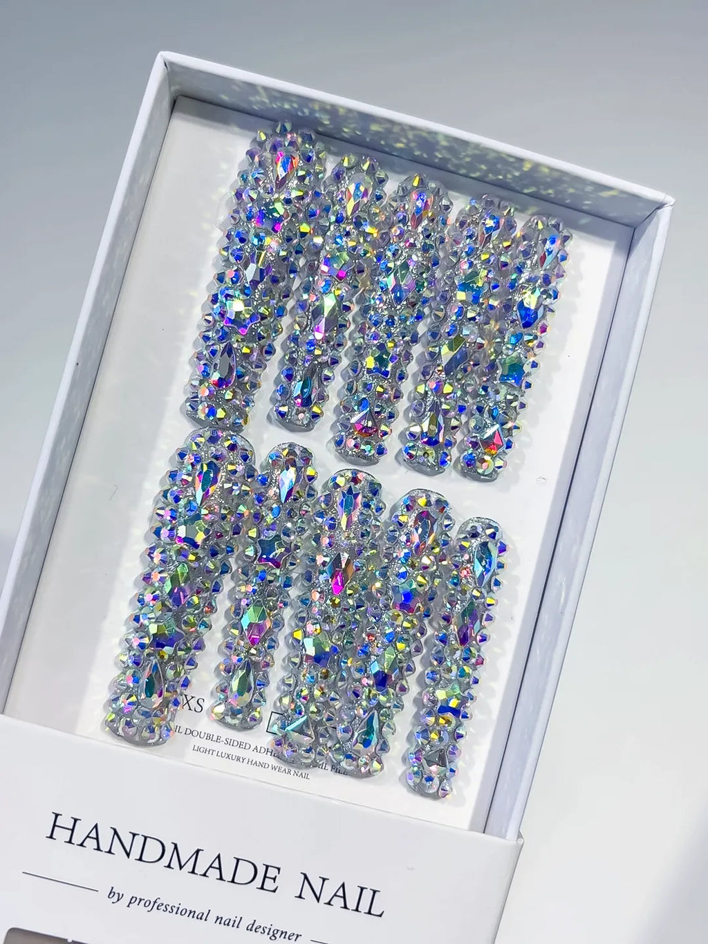 N010 - Long Silver Multicolor Square Solid color Rhinestone Crystal Cluster