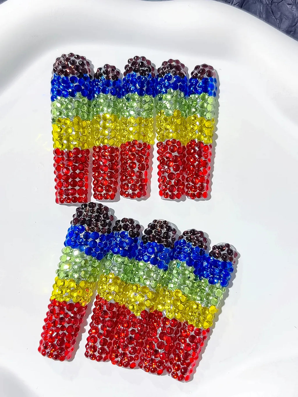 N014 - Long Black Blue Square Abstract Rhinestone Full Crystal Cover